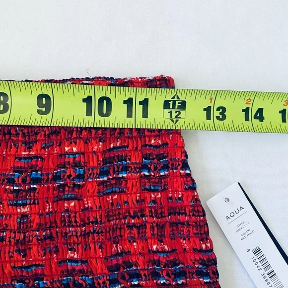 Aqua Red Patterned Smocked A-Line Mini Skirt with Blue Accents - Picture 10 of 10